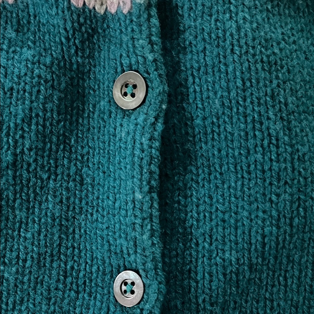 Sundance Teal Fair Isle Lambswool Crewneck Button Up Cardigan XL - Picture 7 of 10